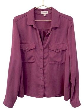 Anthropologie Cloth & Stone Shine Oversized Buttondown Tencel Shirt Size XL